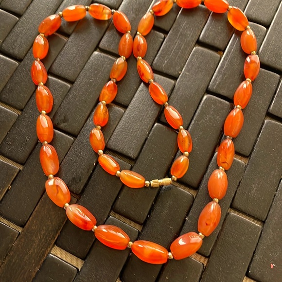 Natural Agate Carnelian Stone beaded long necklace
